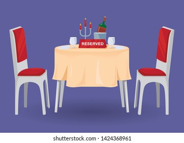 Reserved table illustration, dinner table for two with candle