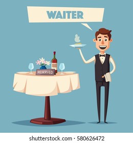 Mesa reservada en el restaurante. Ilustración vectorial de dibujos animados