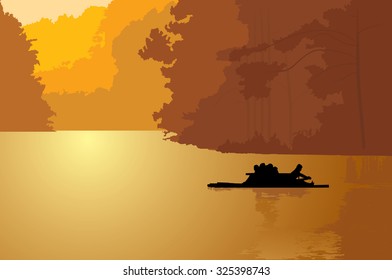 Reservoir Park in the morning, vector illustration