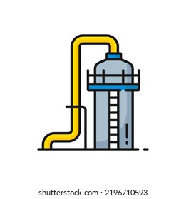 Lagerbecken für Gas oder Öl, Tank mit Leiterbahnsymbol. Lager der Vektorölindustrie, Wassertank, Erdgastanker, Benzinzylinder