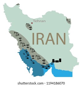 Reservoirs Of Oil In Iran. Iran Map With Deposits Of Oil. Subsurface Reservoirs Of Petroleum