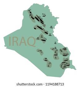 Reservoirs Of Oil In Iraq. Irak Map With Deposits Of Oil. Subsurface Reservoirs Of Petroleum