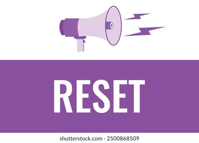 reset button, banner, label, template for website. reset text with colorful megaphone icon
