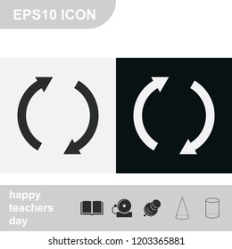 Reset button, reload arrows flat black and white vector icon.