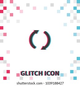 Reset button, reload arrows  glitch effect vector icon.