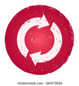 Reset button, reload arrows. Grunge style stamp
