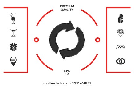 Reset button, reload arrows - halftone logo. Graphic elements for your design