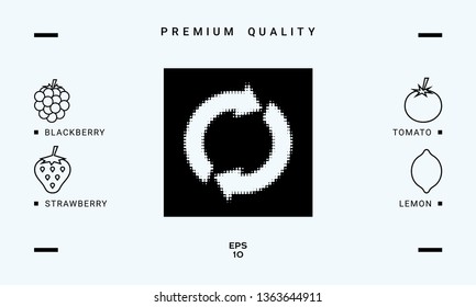 Reset button, reload arrows - halftone logo. Graphic elements for your design