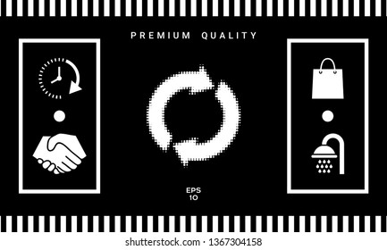 Reset button, reload arrows - halftone logo. Graphic elements for your design