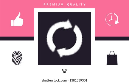 Reset button, reload arrows - halftone logo. Graphic elements for your design