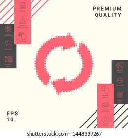 Reset button, reload arrows - halftone logo. Graphic elements for your design