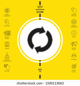 Reset button, reload arrows - halftone logo. Graphic elements for your design