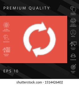 Reset button, reload arrows - halftone logo. Graphic elements for your design