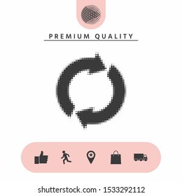 Reset button, reload arrows - halftone logo. Graphic elements for your design