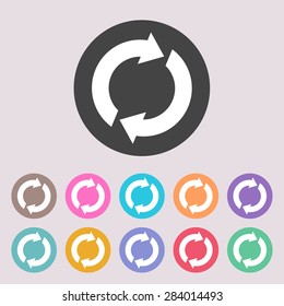 Reset button, reload arrows. Set of colored icons.