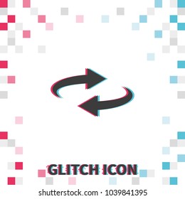 Reset button, reload arrows symbol  glitch effect vector icon.