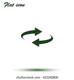 Reset button, reload arrows symbol. Flat illustration.