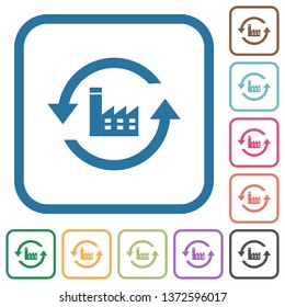 Reset to factory defaults simple icons in color rounded square frames on white background
