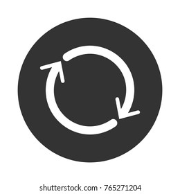 Reset icon in black circle, iconic symbol inside a circle, on white background. Vector Iconic Design.