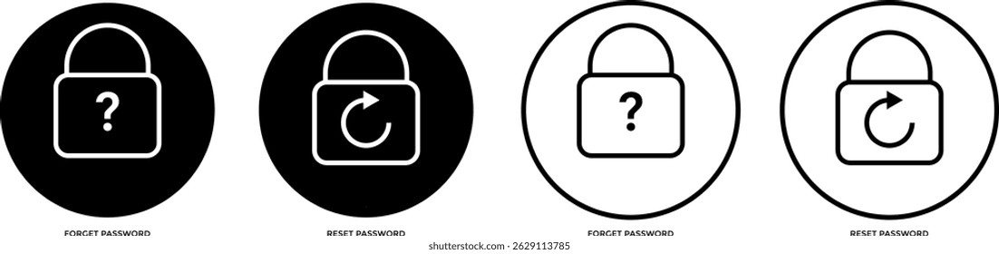 Reset password icon set. Forgotten sign. successful icons for privacy. Account protection. security key. danger warning
