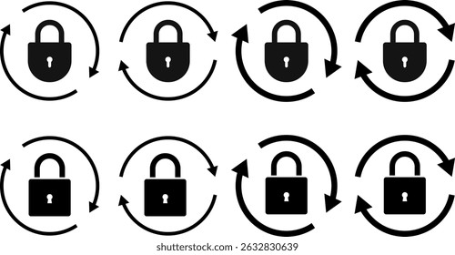 ícone redefinir senha definido. atualizar girar Bloquear ícones. segurança privada segura sinal rotação recarregar cadeado símbolo
