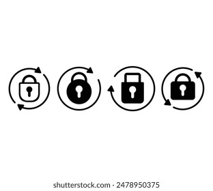 reset password lock round with arrow icons symbol vector design black white color simple illustration set 