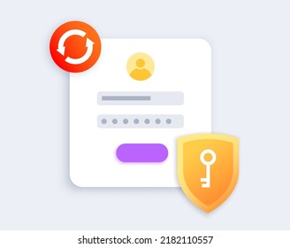 Reset password procedure. Getting a new username and password for an account. Update personal data in application on the site. Information protection, security in the internet flat vector illustration