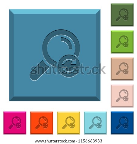 Reset search engraved icons on edged square buttons in various trendy colors