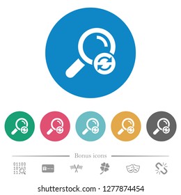 Reset search flat white icons on round color backgrounds. 6 bonus icons included.