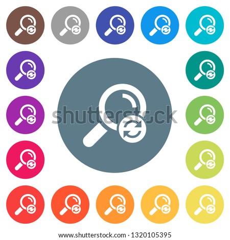 Reset search flat white icons on round color backgrounds. 17 background color variations are included.