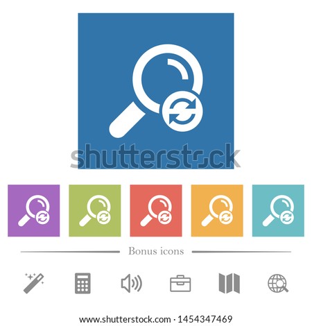 Reset search flat white icons in square backgrounds. 6 bonus icons included.