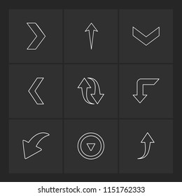 reset  upload  down  arrows  directions  left  right  pointer  download  upload  up  down  play  pause  foword  rewind  icon vector design  flat  collection style creative  icons