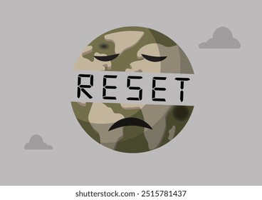 Resetting the Planet. Sad earth with Reset word. Sad earth illustration
