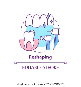 Reshaping Concept Icon. Cosmetic Dentistry Procedure Abstract Idea Thin Line Illustration. Dental Contouring. Isolated Outline Drawing. Editable Stroke. Arial, Myriad Pro-Bold Fonts Used