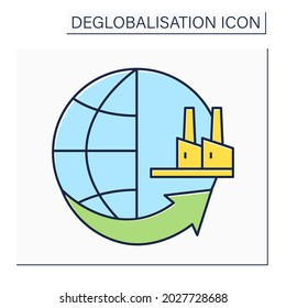 Icono de color de reposición. Devolver la producción y la fabricación de los productos al país original de la empresa. Concepto de descabalización. Ilustración vectorial aislada