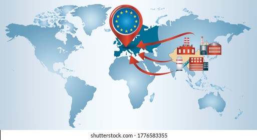 Reshoring. Factories companies from China return to EUROPE. Protectionism.