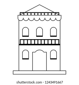 Residence building isolated black and white
