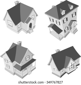 Residence Cartoon 3D-Three dimensional set of American inspired homes