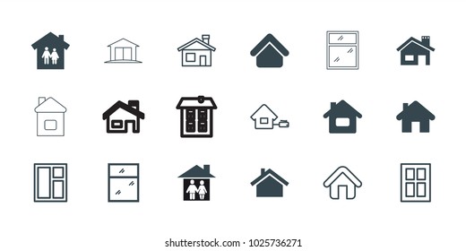 Residence icons. set of 18 editable filled and outline residence icons: house building, home, family house