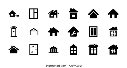 Residence icons. set of 18 editable filled residence icons: home, house building, window, family house, home repair