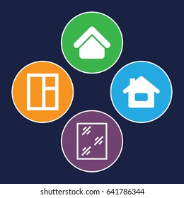 Residence icons set. set of 4 residence filled icons such as house building, window