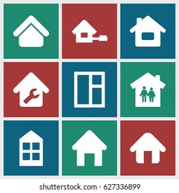 Residence icons set. set of 9 residence filled icons such as house building, window, home, home repair