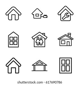 Residence icons set. set of 9 residence outline icons such as home, house building, window, home repair