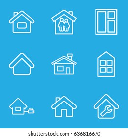 Residence icons set. set of 9 residence outline icons such as house building, window, home repair, home