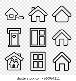 Residence icons set. set of 9 residence outline icons such as house building, door with heart, window, home