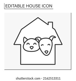 Residence line icon. Flat furnished for pets. Cat and dog hotel room. Pets friendly place. House concept. Isolated vector illustration. Editable stroke