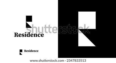Residence logo design with geometric capital letter R in a black and white vector format.
