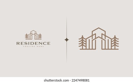 Residence Monoline Logo Template. Universal creative premium symbol. Vector illustration