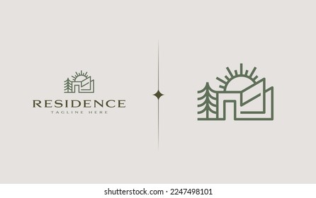 Residence Monoline Logo Template. Universal creative premium symbol. Vector illustration