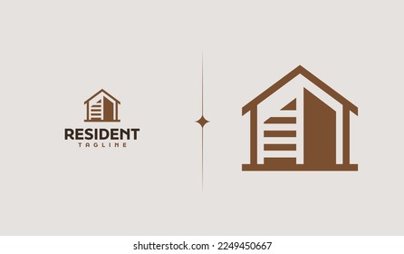 Residence Monoline Logo Template. Universal creative premium symbol. Vector illustration